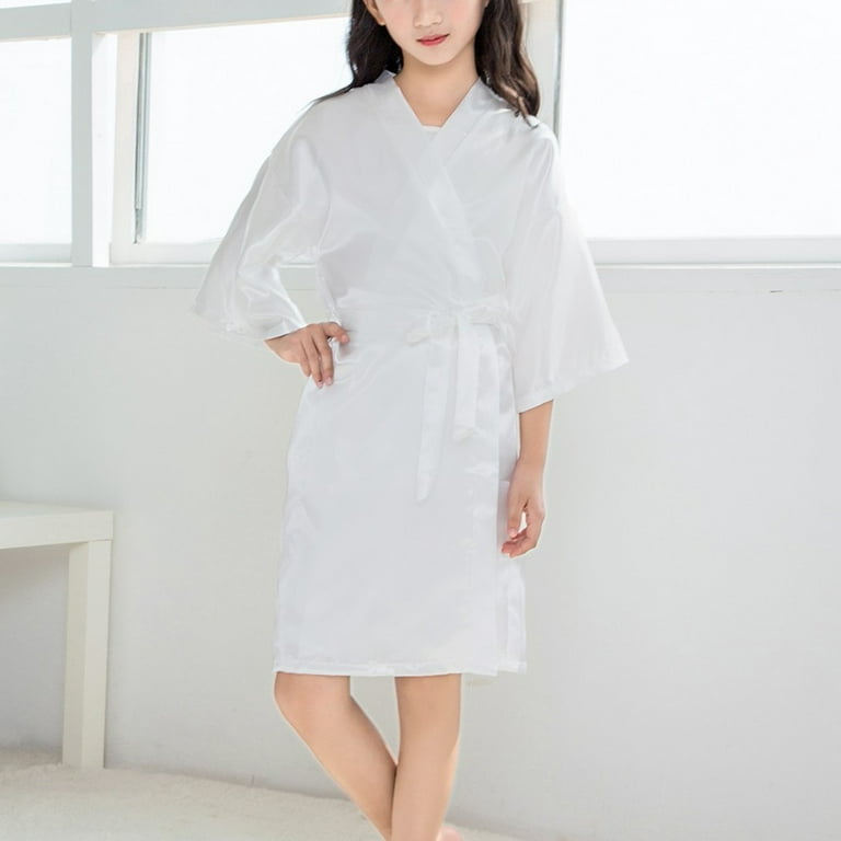 Girls Silky Robe Kids Solid Color Kimono Sleeping Gown Bathrobe for Spa  Birthday Parties Wedding Getting Ready