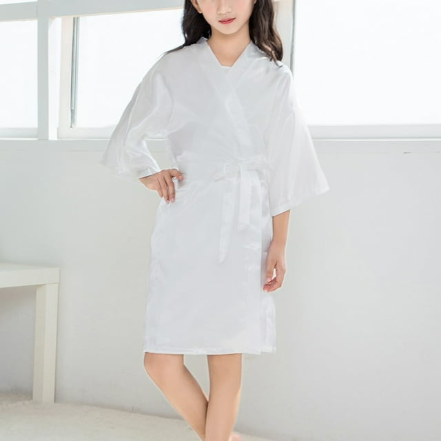 LSLJS Toddler Baby Kids Girls Solid Silk Satin Kimono Robes Bathrobe Sleepwear Clothes Coat, Girls Robe