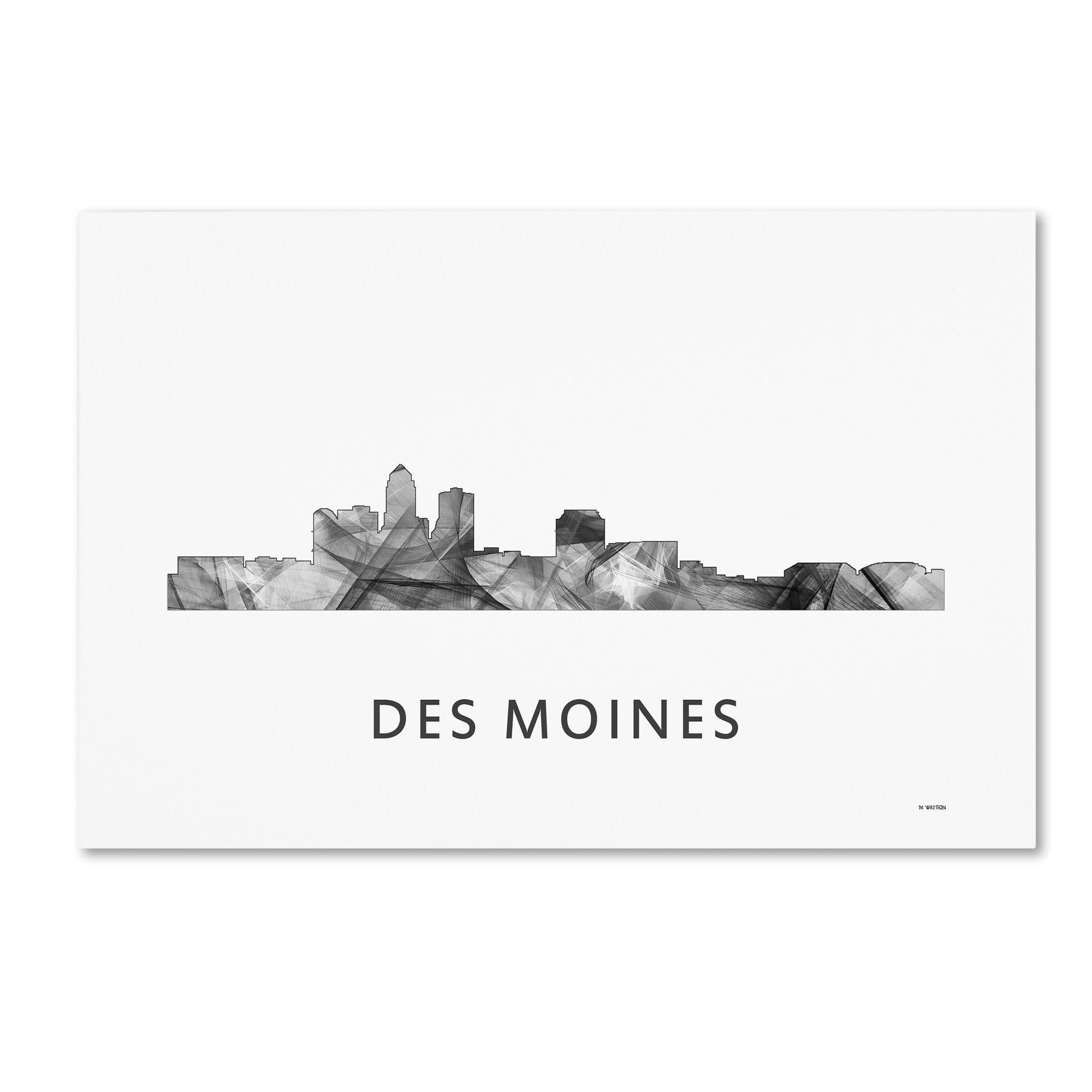 Trademark Fine Art 'Des Moines Iowa Skyline WB-BW' Canvas Art by Marlene Watson