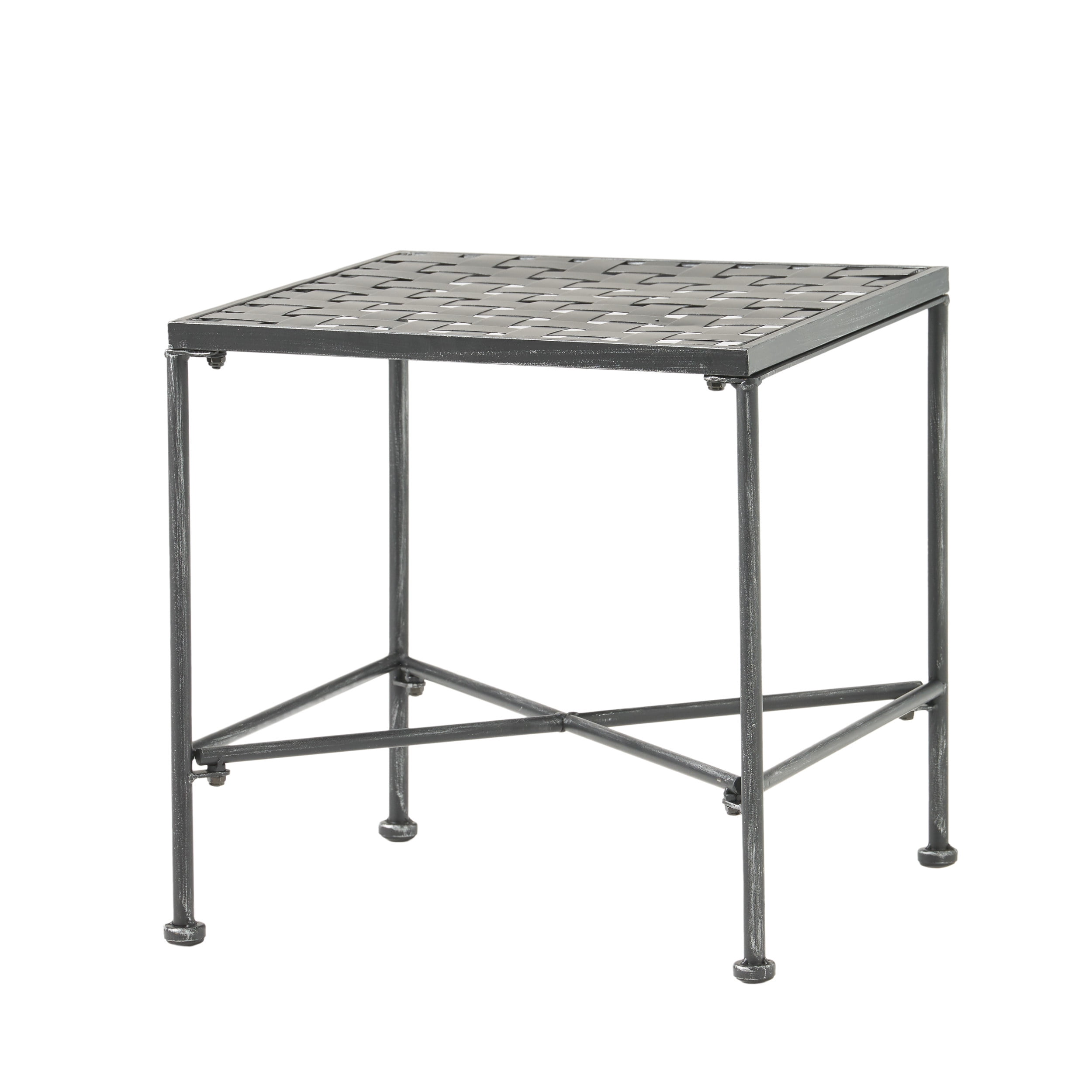 Noble House Outdoor Contemporary and Weather-Resistant Iron End Table, Black/Silver