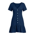 thumbnail image 5 of Bxsruta Womens Summer Dress V Neck Short Sleeve Casual Button Down Ruffle Hem Mini Dresses, 5 of 6