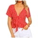thumbnail image 1 of Blusa de manga corta con cuello en V para mujer, color floral, informal, con estampado Pompotops hkajfhjk472430, 1 of 8