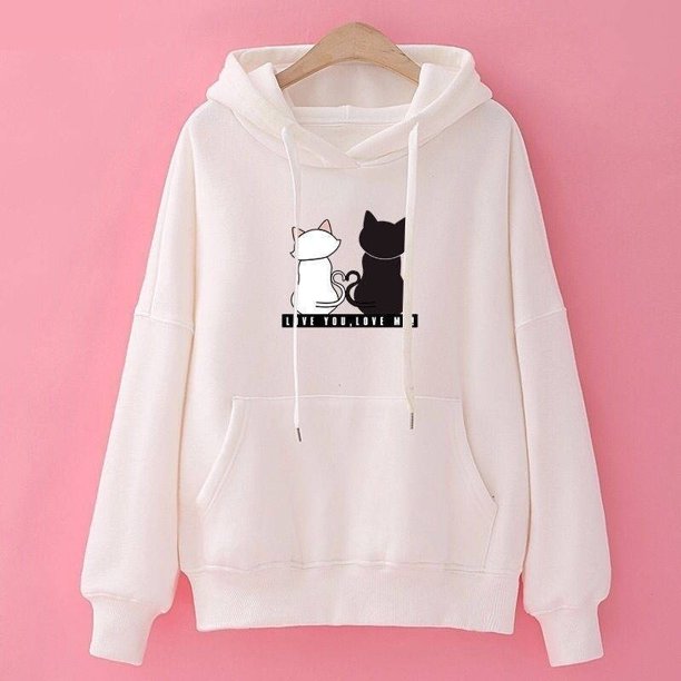 mujer moda caliente tops otoño invierno casual abrigo con capucha suelta sudadera gato patrón jersey sudadera