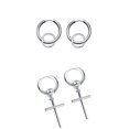 thumbnail image 1 of 2 Pares Pendientes Aro Cruz de material acero Inoxidable Color Plata para Hobmre Yuyangstore Juego de aretes de acero inoxidable, 1 of 8