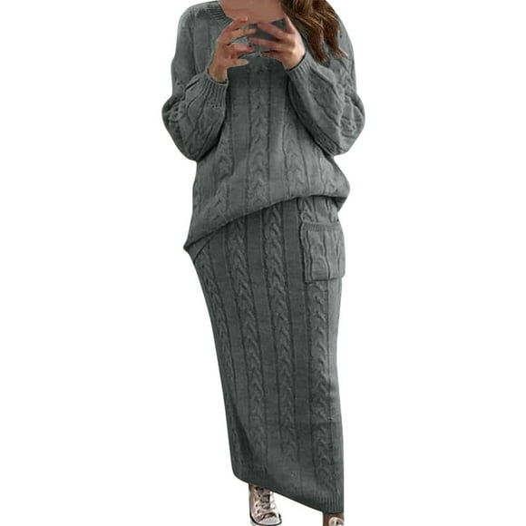 JHLZHS Sundresses Women's Cable Knit Sweater Set in Moth Fabric Warm and Cozy for Autumn and Winter Maxi Dress Tea Party Dresses for Woman