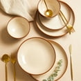 thumbnail image 2 of Pokini 16-Piece Stoneware Dinnerware Sets, Plates and Bowls Sets for 4, Dish Sets with Double Bowl,Brown Yellow, 2 of 8