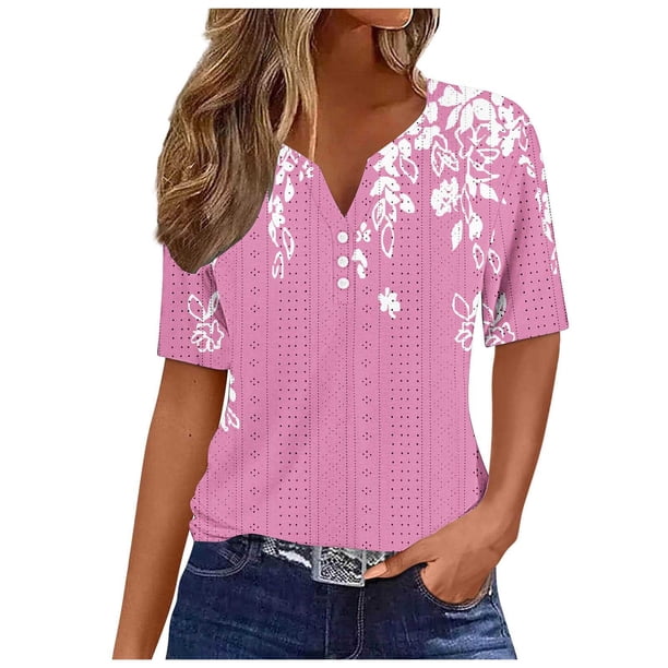 Camisetas Casuales de Mujer con Cuello en V Camiseta de Color Sólido, Manga Corta Casual Top para el Uso Diario