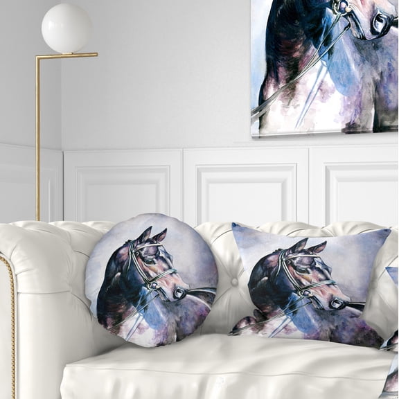 Designart Black Horse with Bridle - Abstract Throw Pillow - 12x20