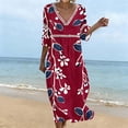thumbnail image 2 of Edvintorg 3/4 Sleeve Dress for Women Floral Printed V Neck Casual Long Dresses Plus Size Fashion Clothing Women S-3XL Wine, 2 of 6