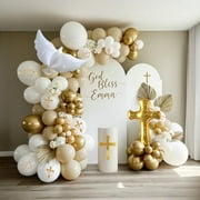 First Communion Decorations Baptism Decorations 127Pcs White Sand White and Gold balloons With Cross and Dove Balloon Balloon For First Holy Communion God Bless Christening Birthday Party Supplies