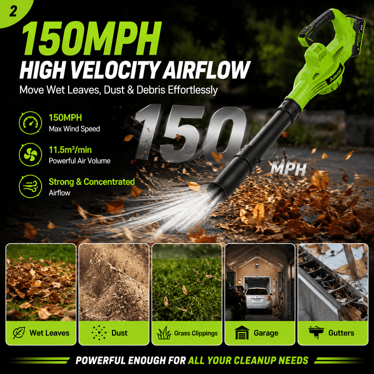 21V Cordless Leaf Blower 4-in-1 Nozzles Design Battery Powered Leaf Blowers with 2x Battery and Charger Lightweight Small Electric Blower for Lawn Care,Garden,Yard,Eaves,etc