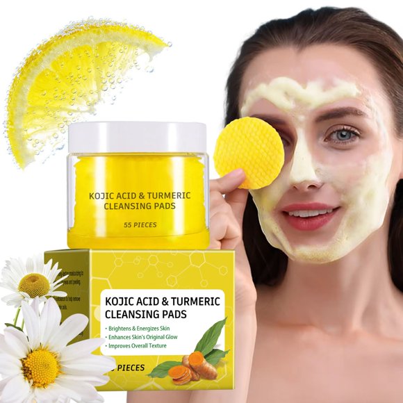 Pompotops Beauty Products Clearance,Women Beauty Gifts,Turmeric Kojic Cleansing Pads for Face Body Vitamin B5 Fades Dark Spots Exfoliates and Fades Discoloration Resurfacing Pads 10ml