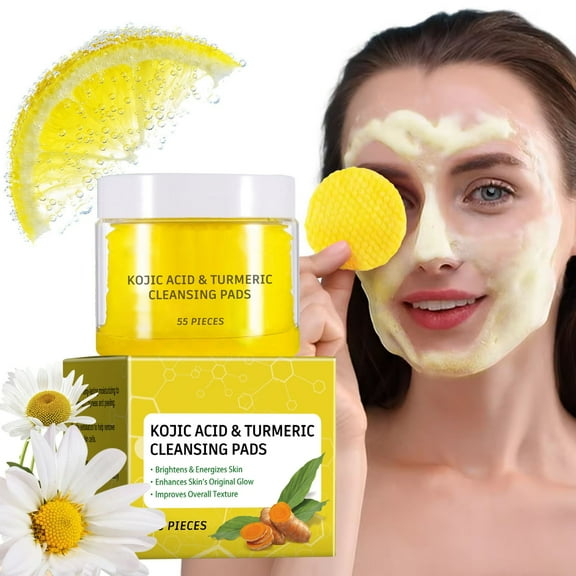 Hauiodp Turmeric Kojic Cleansing Pads For Face Body Vitamin B5 Fades Dark Spots Exfoliates And Fades Discoloration Resurfacing Pads 10ml