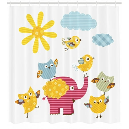 Nursery Shower Curtain Happy Animals Colorful Design Sun Clouds