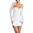 thumbnail image 2 of Sunloudy Mini vestido ajustado con cuello halter para mujer, vestido de club de color sólido con busto fruncido de manga larga Sunloudy Elegante ,S M L, 2 of 8