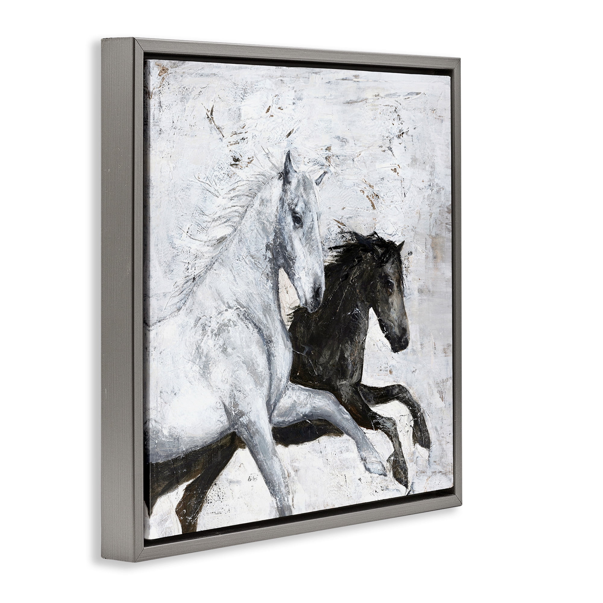 Stupell Industries Wild Horses Racing Abstraction Animals & Insects Painting Gray Floater Framed Canvas Art Print Wall Art, 18 x 18