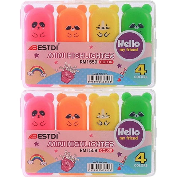 Dadatutu Mini Highlighter, Chisel Tip Marker Pen, Mini Cute Cartoon Highlight Marker, Water Based, Quick Dry, Assorted Colors, 2 Pac, Household Supplies
