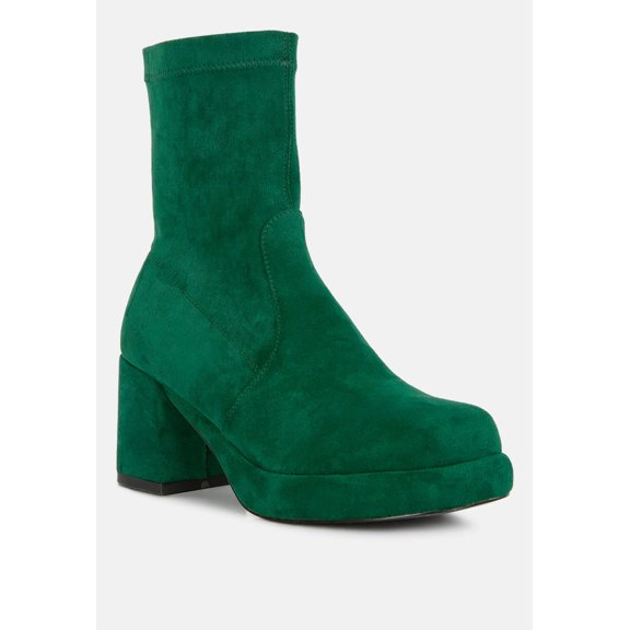 TWO-CUBES Dark Green Suede Platform Ankle Boots