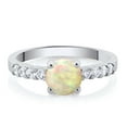 thumbnail image 2 of Gem Stone King 0.80 Ct Round Cabochon White Ethiopian Opal Rhodium Plated Ring (Size 8), 2 of 4