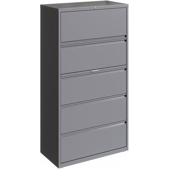 Pemberly Row 36" Wide 5 Drawer Metal Lateral Filing Cabinet Arctic Silver