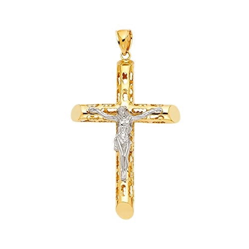 14k Yellow Gold Religious Crucifix Pendant - Height 68 MM Width 47 MM / Avg. Weight 9.9 grams