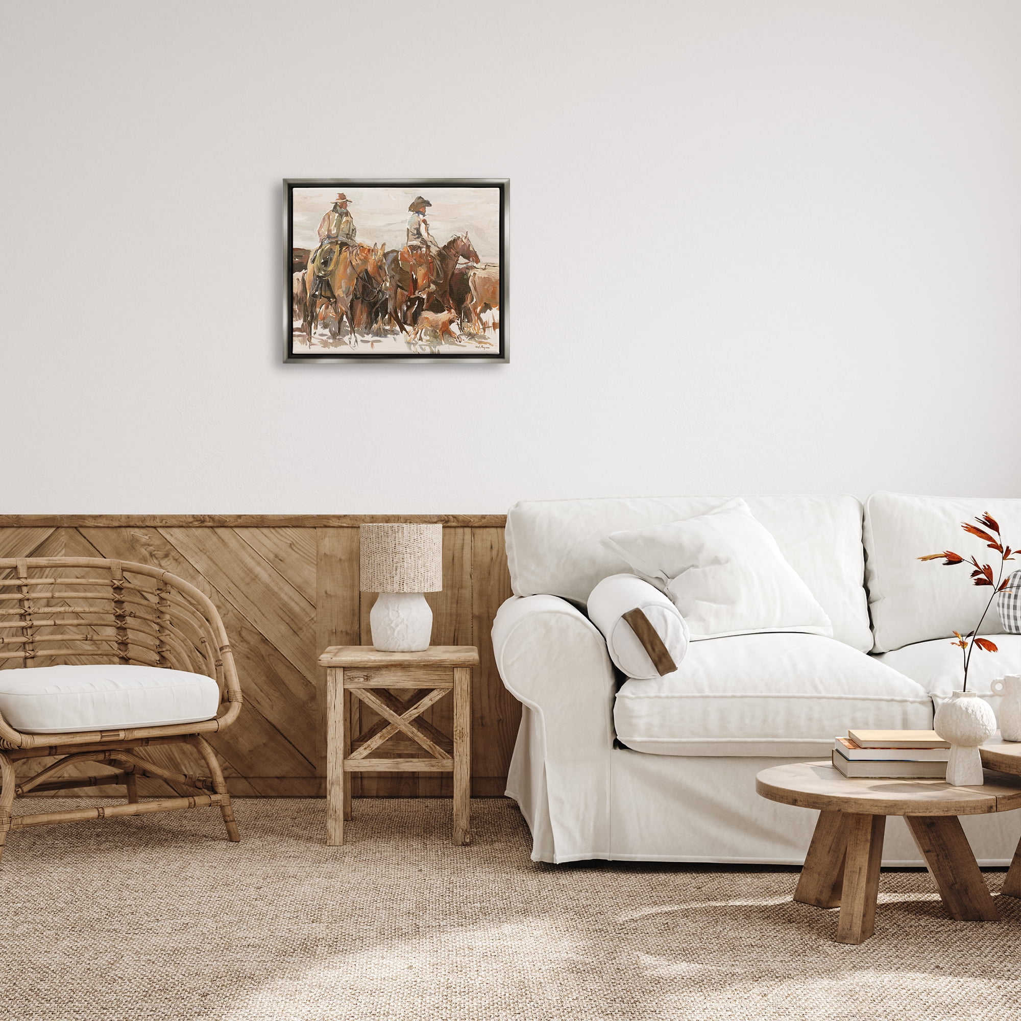 Stupell Industries Cowboys And Horses Farm Western Painting Luster Gray Framed Floating Canvas Wall Art, 16x20, by Marilyn Hageman