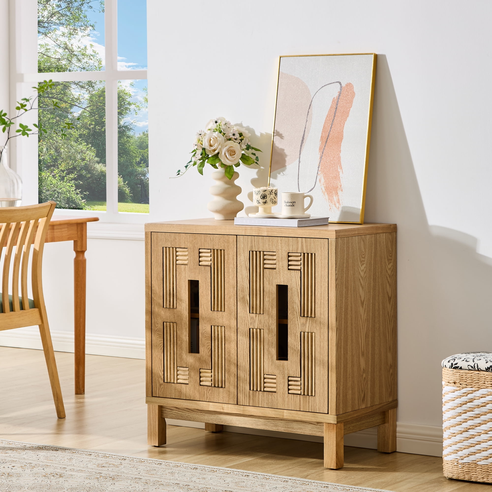 Leumius 31.5" Mid Century Modern Sideboard Buffet Cabinet with Storage,Storage Cabinet with 2 Doors & Adjustable Shelf for Kitchen Dining Living Room Entryway Hallway Natural