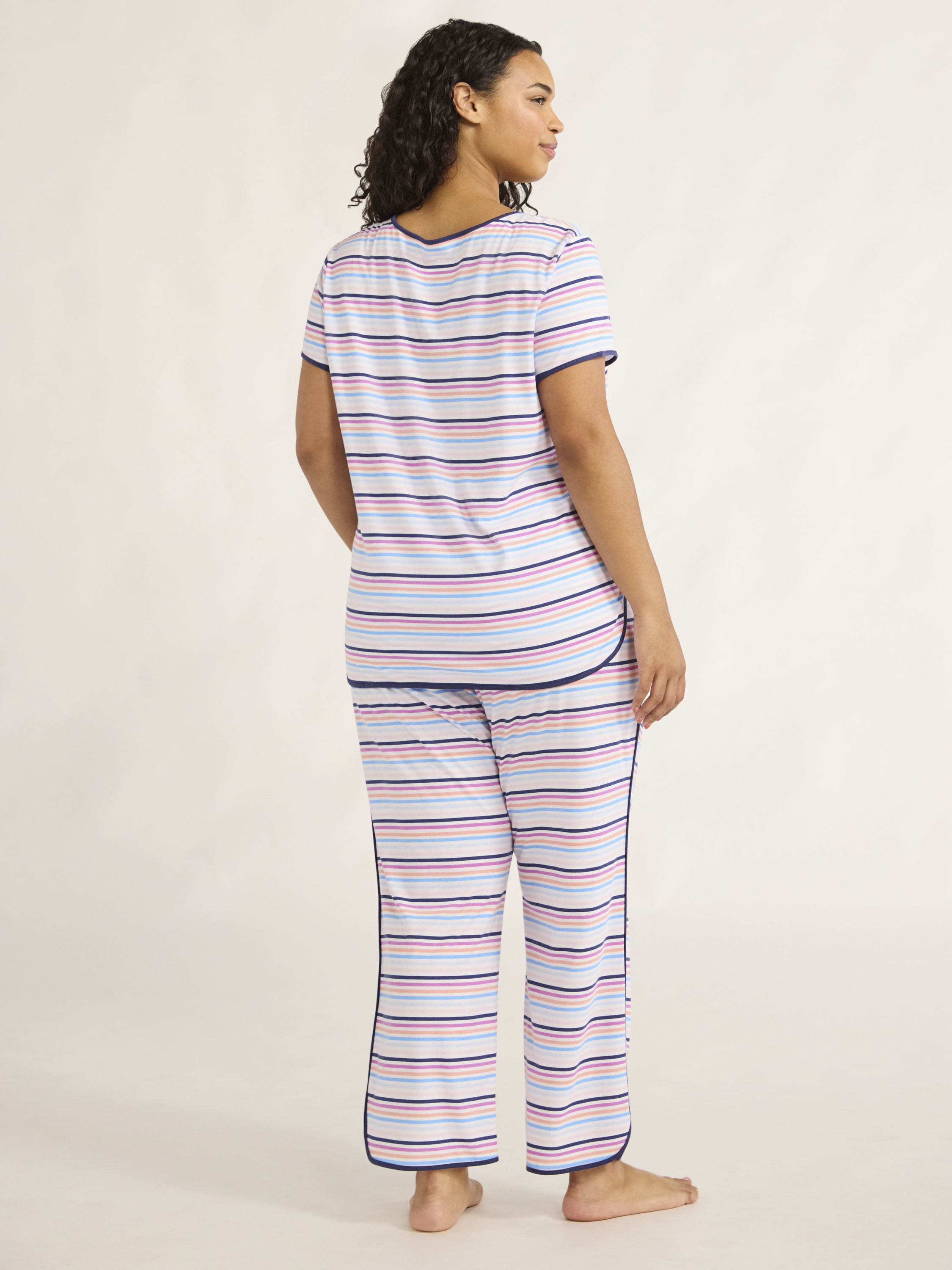 Joyspun Women's and Women’s Plus Lightweight Sleep Tee and Pants Set, 2-Piece, Sizes XS to 3X