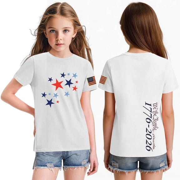 CCRFTGI American 4th of July Tops for Kids Girls Size 8 USA Shirts Funny American Flag Stars Summer Freedom T-Shirts Patriotic Girls Clothes Tee Shirt White 10-11 Years