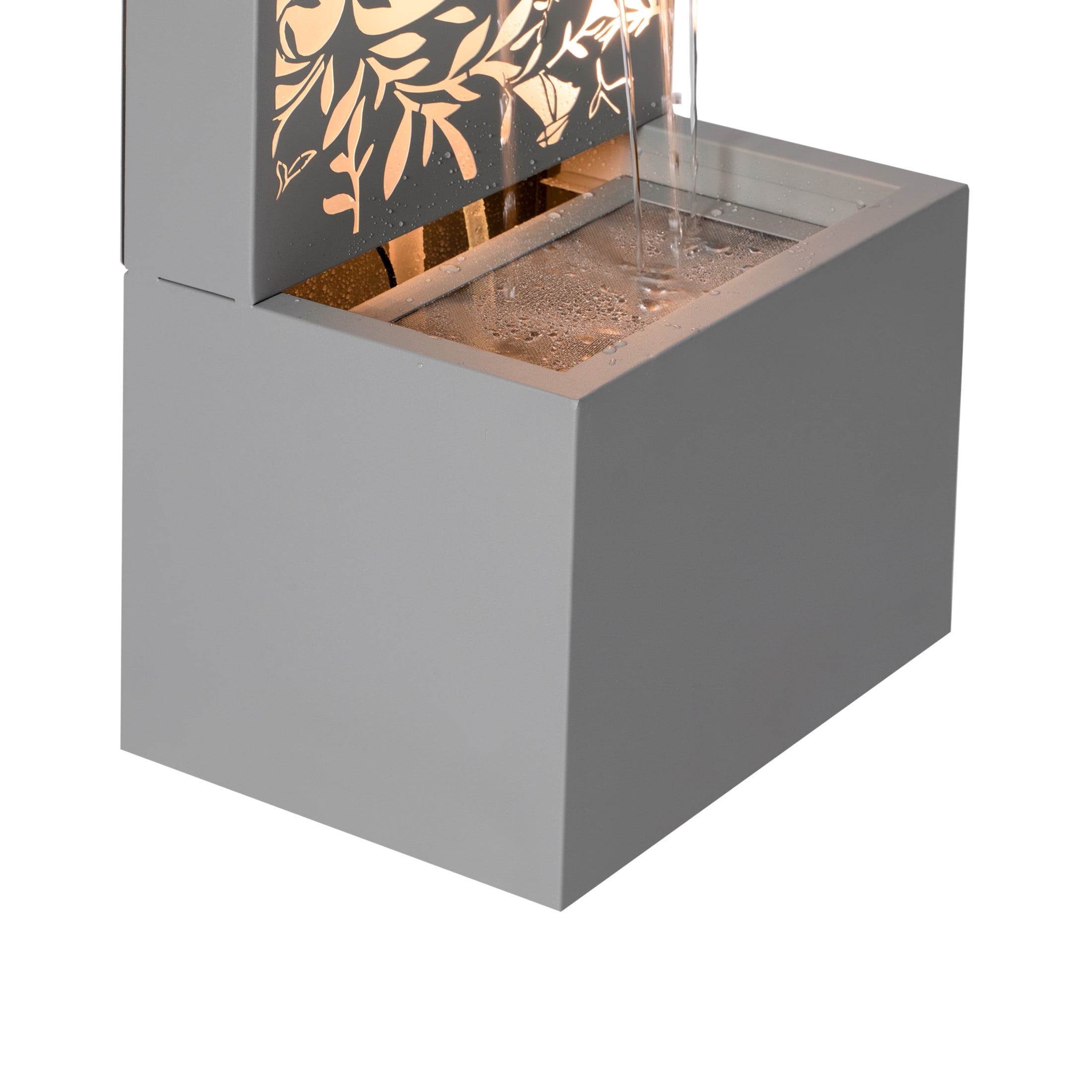 Christopher Knight Home 30.71" Outdoor Fountain with LED Lights, Leaf Cutout Water Wall Feature, Light Gray