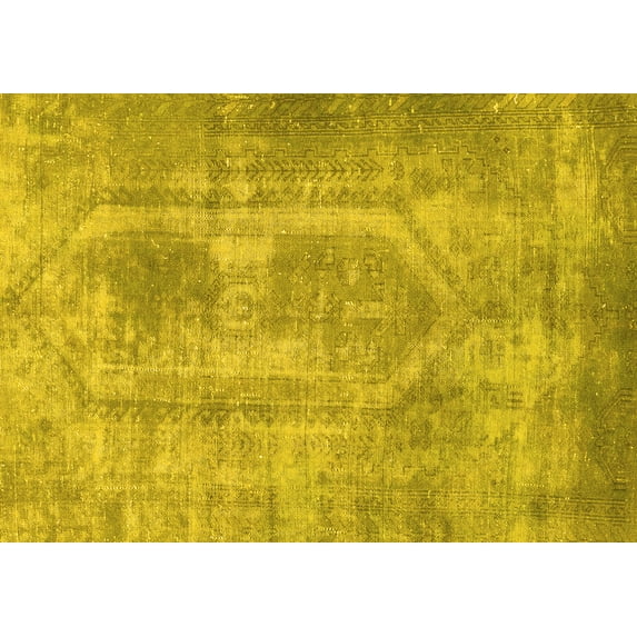 Ahgly Company Machine Washable Indoor Rectangle Abstract Yellow Modern Area Rugs, 7' x 10'