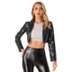 thumbnail image 3 of Chaqueta de manga larga para mujer, abrigo recortado con solapa de charol brillante y brillante, ropa para discoteca con aspecto húmedo, disfraz de fiesta Cosplay, 3 of 5