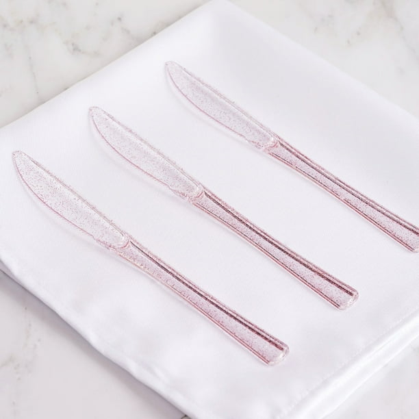 Efavormart 100 Pack | 7" Clear Blush Glitter Classic Heavy Duty Plastic Knives, Sparkly Rose ...