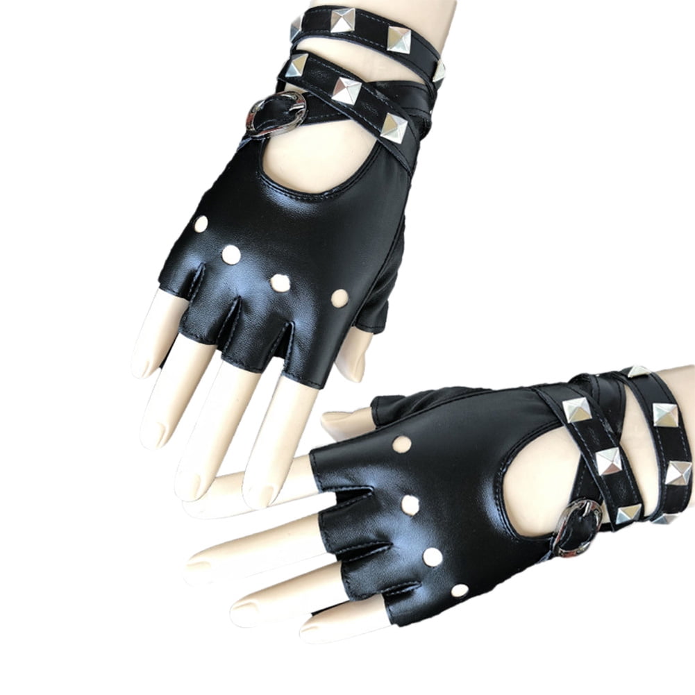 Biker Leather Fingerless Glove Driving Cycling Fishing Punk Gym Goth Motorcycle 