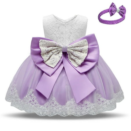 

Kids Baby Girl Party Bowknot Tutu Dress Pageant Wedding Princess Christening Purple 70