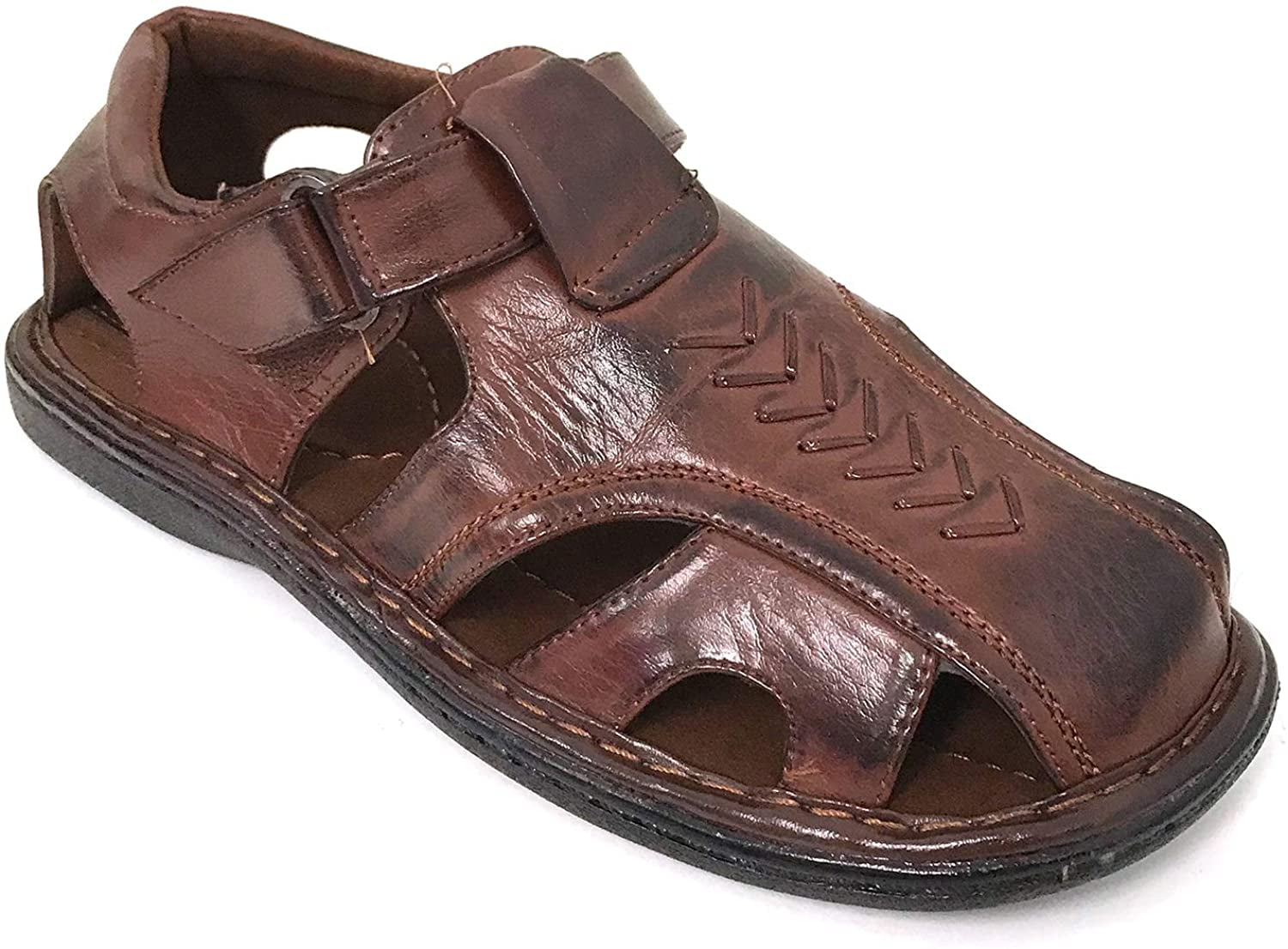 mens black leather sandals closed toe