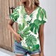 thumbnail image 2 of Tops Cortos para Mujeres Manga Corta V-Cuello Botón Decoración Plisado, Top Casual para la Primavera Y el Verano, 2 of 4