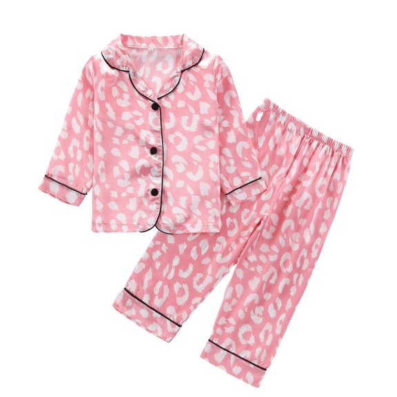 BULLPIANO Toddler Girls Silk Pajamas Set Long Sleeve Top Shirt Pants Sleepwear Button-Down Sleepwear PJs Two-Piece Lounge Sets, Size 1-2 Years