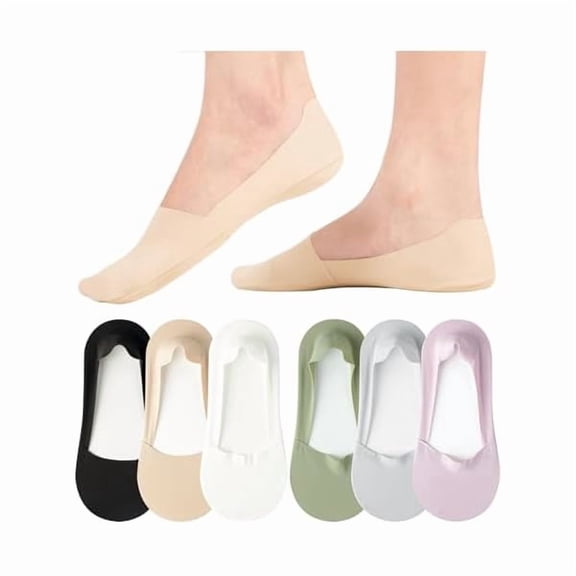 Eryueer No Show Socks Womens Nylon Non Slip Low Cut Invisible Liner Footies Thin Silk Socks for Flats Loafers Lightweight 6 Pairs