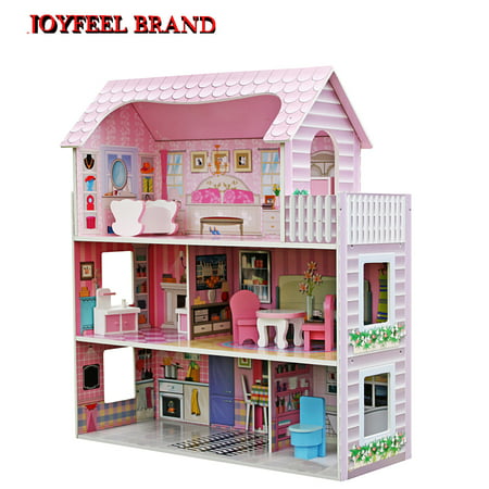 Children New Pink Wooden Dollhouse Furniture for Kids House Play Wooden Dollhouse Accessories Best Gifts for