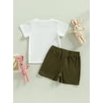thumbnail image 3 of Kids Baby Boys Summer Outfits Letter Print Short Sleeve T-shirt and Casual Elastic Drawstring Shorts Set, 3 of 8