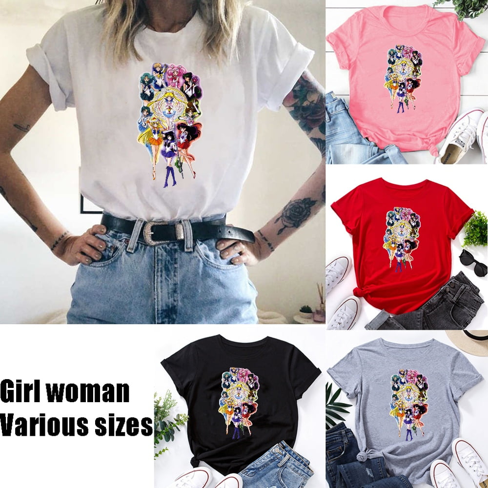 New Summer Fashion Japanese Anime Sailor Moon T Shirt Simple Harajuku Style  Women Teens Short Sleeve Casual T Shirts Tops - Walmart.com