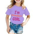 thumbnail image 1 of SUXIAN T-Shirts Filles Enfants à la Mode Décontracté Lettre Col Rond T-Shirt à Manches Courtes Haut Imprimé Lettres Col Ras du Cou Chemises Décontractées Filles Violet 3-4 Ans, 1 of 3