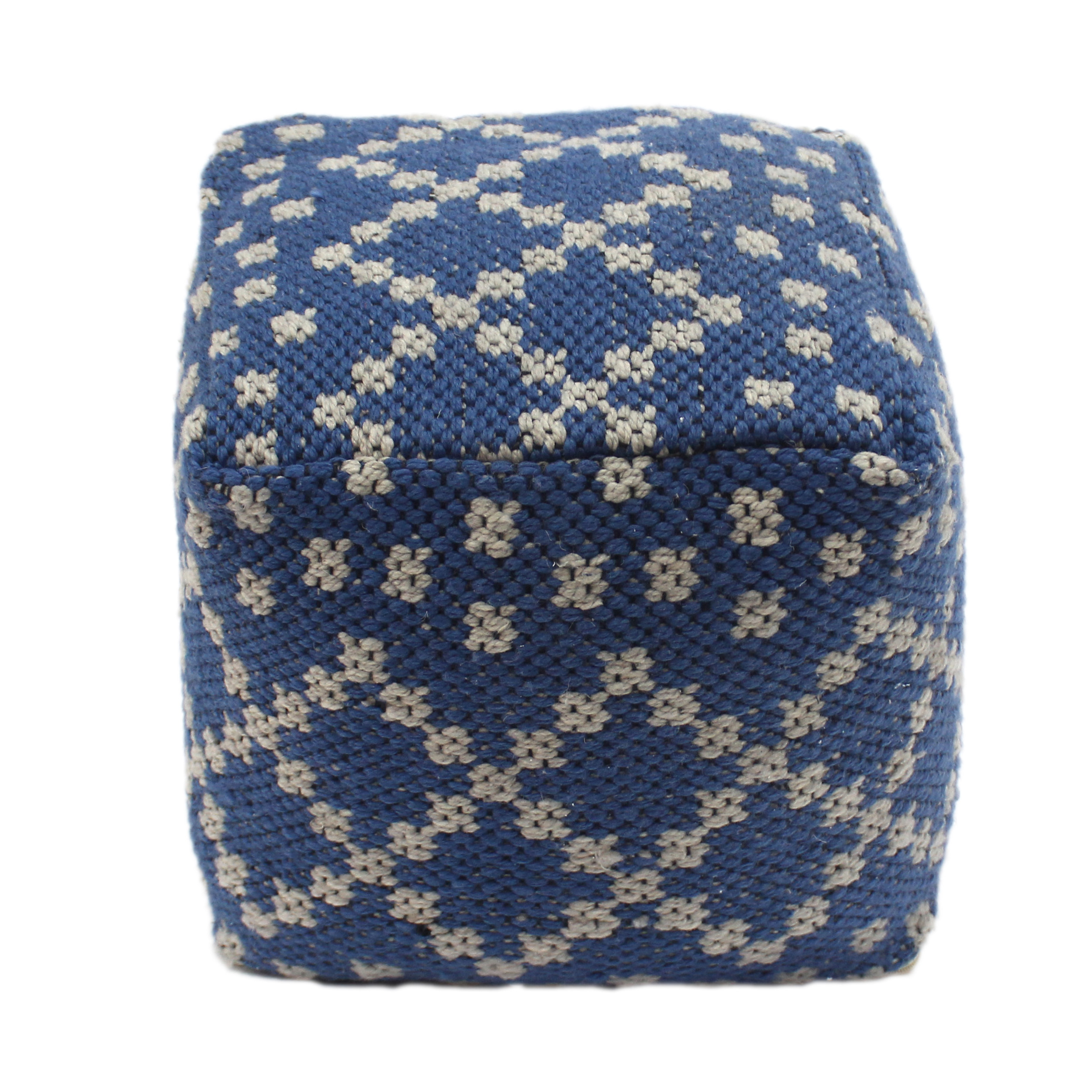 Ophelia Outdoor Handcrafted Boho Fabric Cube Pouf, Blue and White - image 5 of 6