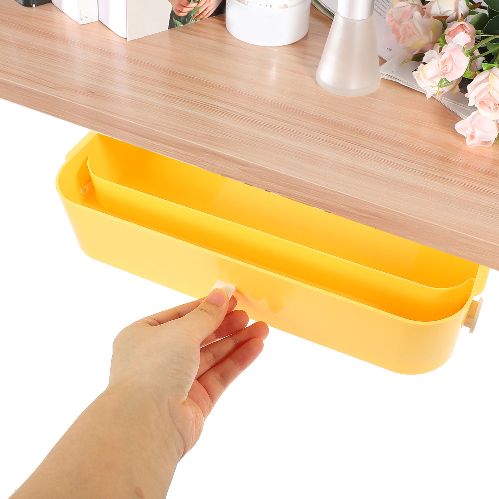 OFFIGAM 2-Pack Adhesive Under Desk Storage Drawers Yellow for Home Office Organization and Small Item Storage
