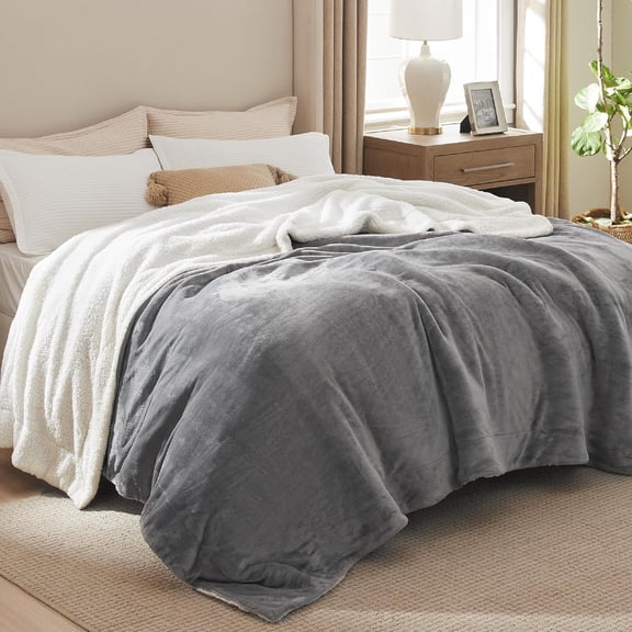 GentleSoft Sherpa Fleece Blankets King Size for Bed - Thick and Warm Throw for Women and Men, Soft Fuzzy Plush King Blanket for Winter, Grey, 108x90 Inches