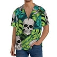 thumbnail image 3 of Balery Skull and Palm Leaves Men's Casual Button Down Shirt Short Sleeve Textured Summer Cuban Beach Shirts-X-Large, 3 of 7