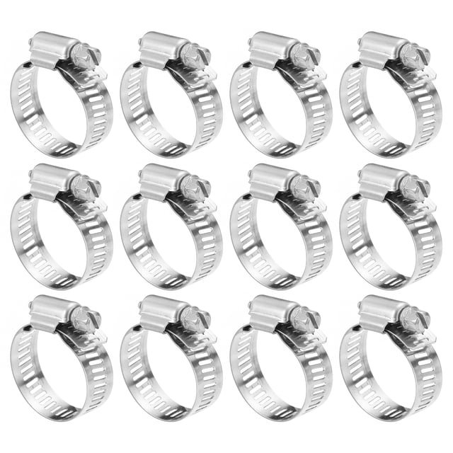 Abrazadera de Manguera Uxcell, Ajustable de Acero Inoxidable de 5/7" a 1 1/4" con Engranaje de Tornillo para Plomería de Línea de Combustible, Paquete de 12