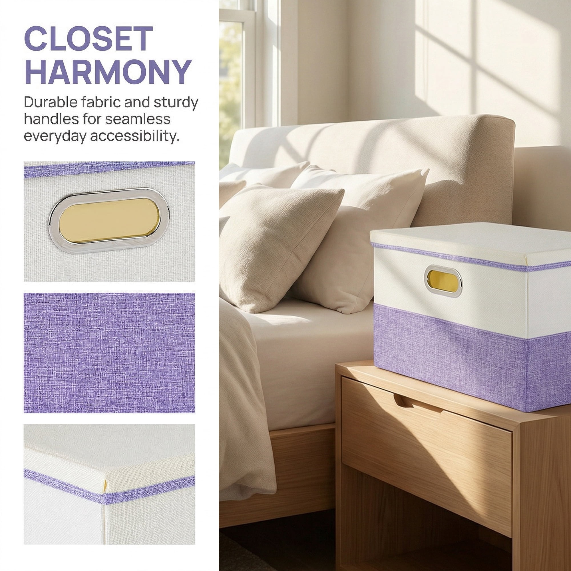 Unique Bargains Fabric Storage Bin with Lids Purple 16.9*11.8*10.6in