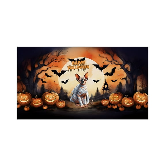 Mummy Sphynx Happy Halloween with Pumpkins Bats Spooky Fun Doormat Cat Lover Kitten Owner Gifts Idea Indoor Outdoor Welcome Mat - 00019